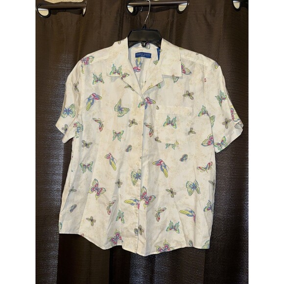 Karen Scott Sport Womens Short Sleeve Button Up Top Butterfly Size Large - Picture 1 of 6